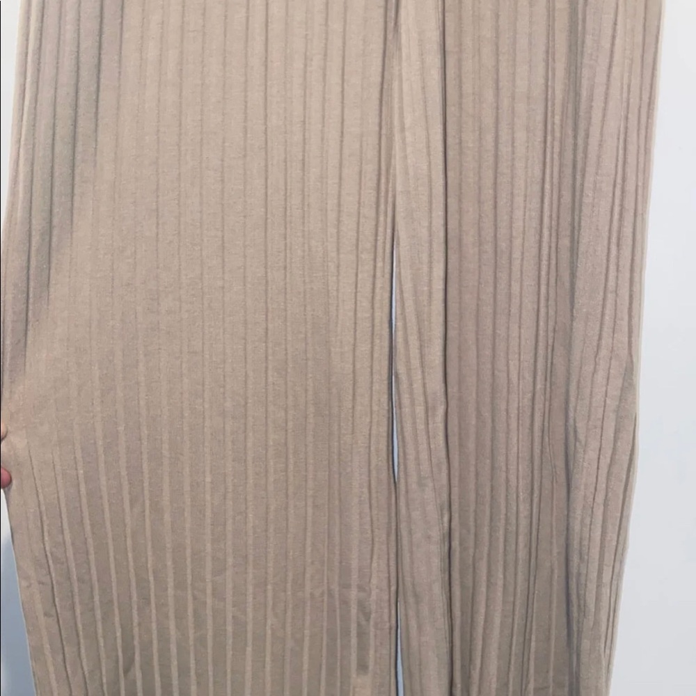 Beige Ribbed Casual Pants